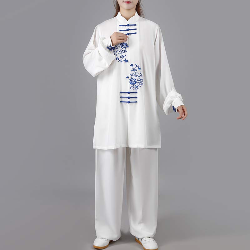 Flower Embroidery Meditation Prayer Spiritual Zen Tai Chi Qigong Practice Unisex Clothing Set - Image 11