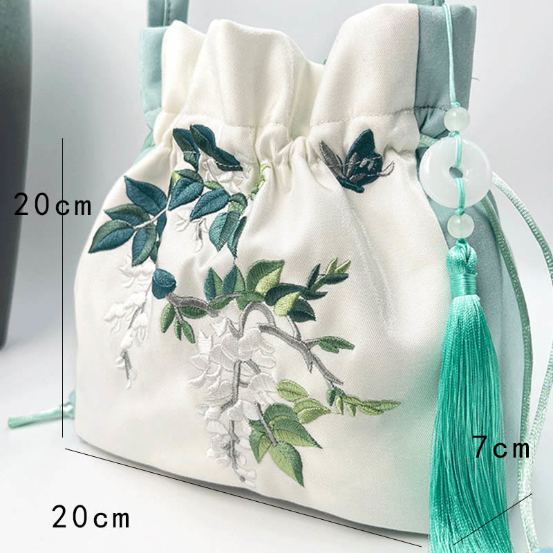 Embroidered Flowers Wisteria Lily Cotton Linen Tote Crossbody Bag Shoulder Bag Handbag - Image 9