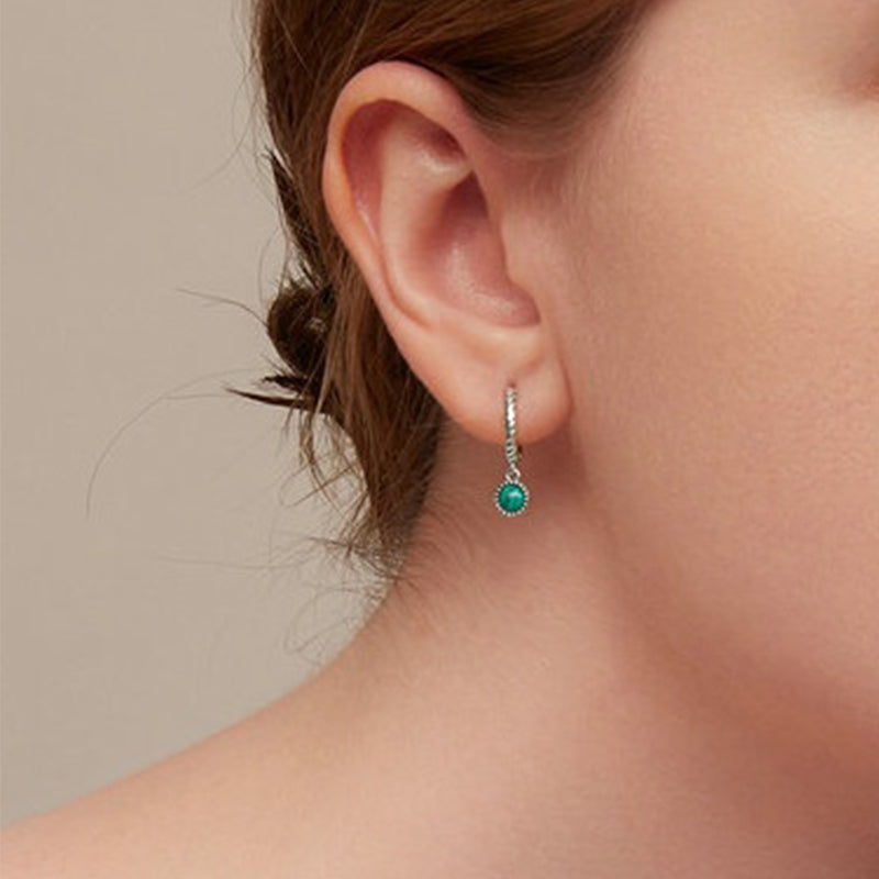 925 Sterling Silver Round Malachite Anti-Anxiety Drop Earrings - Image 4