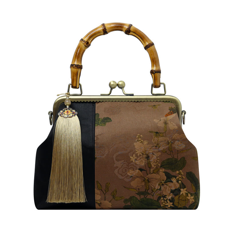 Leaves Bird Branches Persimmon Flowers Bamboo Handles Handbag - Image 15