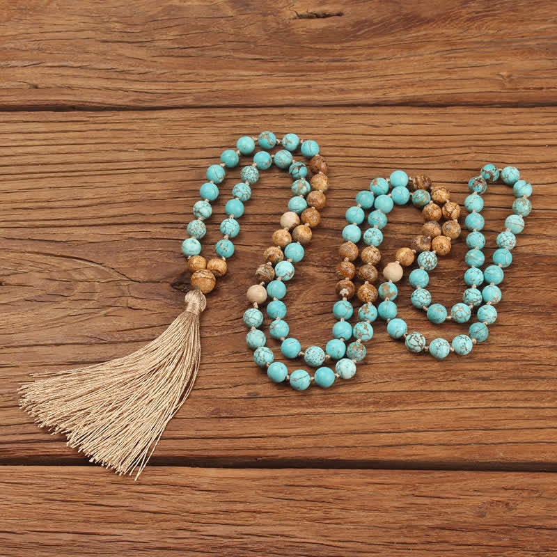 108 Mala Beads Turquoise Picture Jasper Wisdom Tassel Bracelet