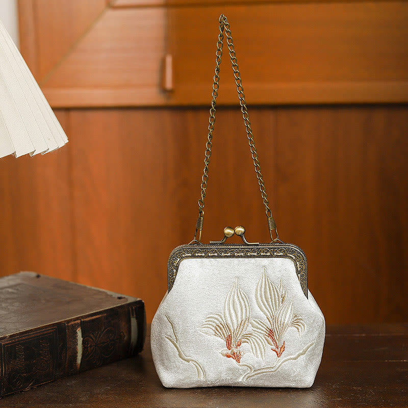 Orchids Oriental Cherry Butterfly Embroidery Metal Handle Handbag - Image 11