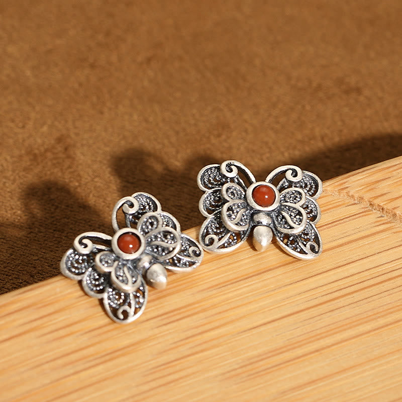 925 Sterling Silver Red Agate Butterfly Self-acceptance Ring Earrings Set - Image 13