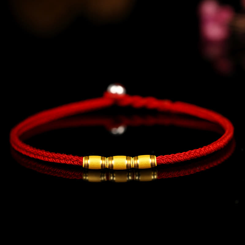 999 Gold Lucky Bead Eight Thread Peace Knot Red Rope Bracelet - Image 7
