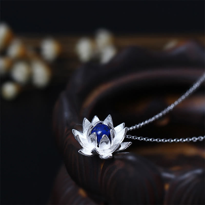 925 Sterling Silver Lazurite Lotus Flower Self Care Necklace Pendant