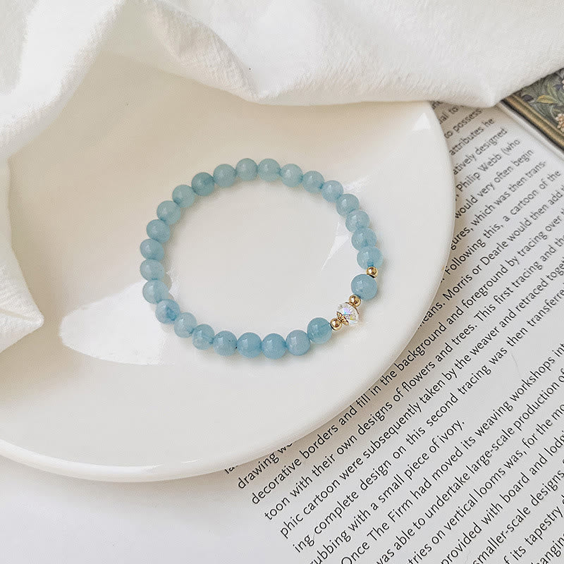 14K Gold Plated Copper Aquamarine White Crystal White Agate Blue Crystal Healing Bracelet