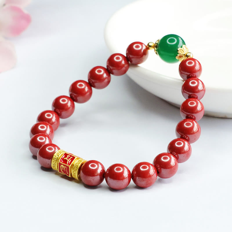 Natural Cinnabar Green Agate Om Mani Padme Hum Pattern Blessing Bracelet - Image 10