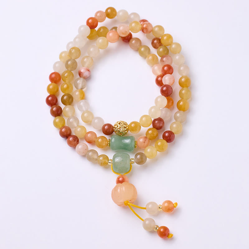 Natural Golden Silk Jade Pumpkin Charm Wealth Luck Triple Wrap Bracelet