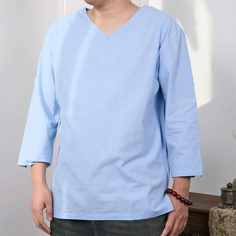 Solid Color Three Quarter Sleeve Men's T-shirt