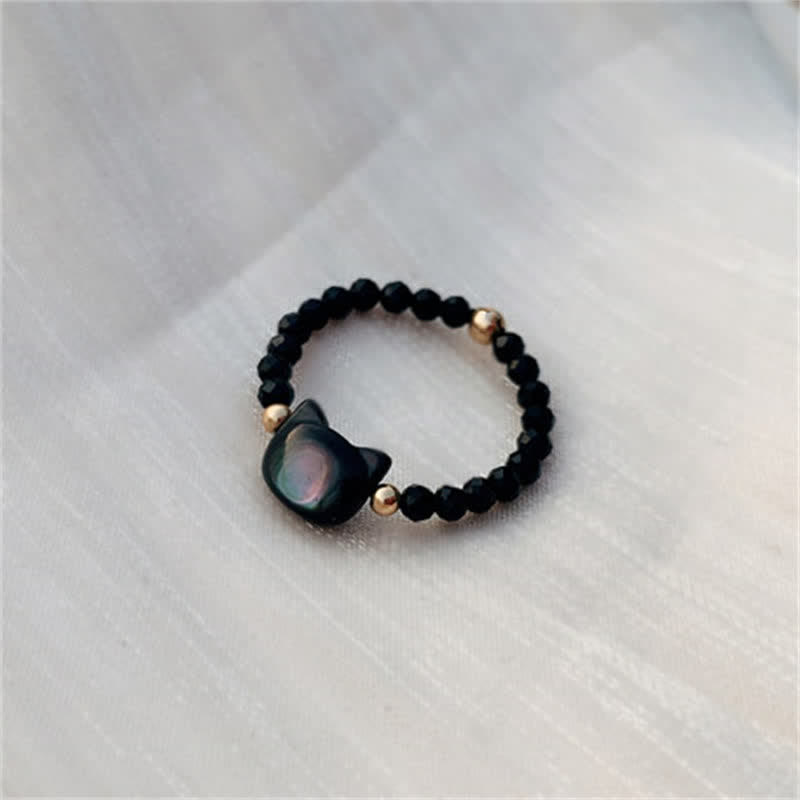 Natural Tridacna Stone Lovely Cat 14K Gold Plated Blessing Ring - Image 7