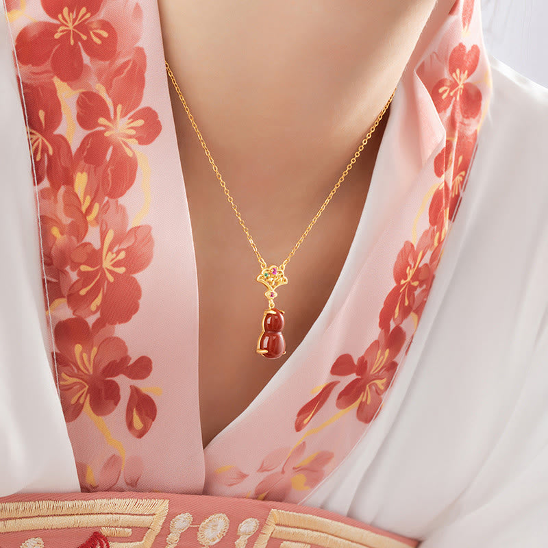 925 Sterling Silver Red Agate Gourd Auspicious Clouds Confidence Bracelet Necklace Pendant Earrings Set - Image 7