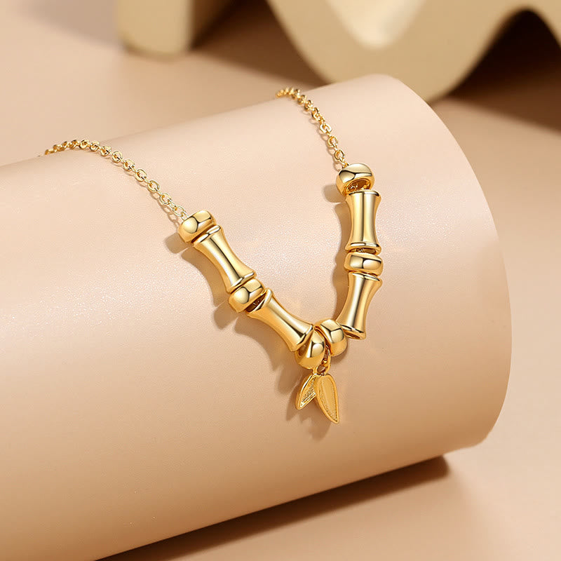 Golden Bamboo Pattern Titanium Steel Wealth Necklace Pendant - Image 4