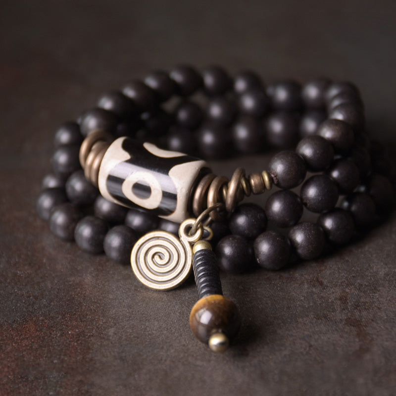 Ebony Wood Dzi Bead Copper Protection Couple Bracelet