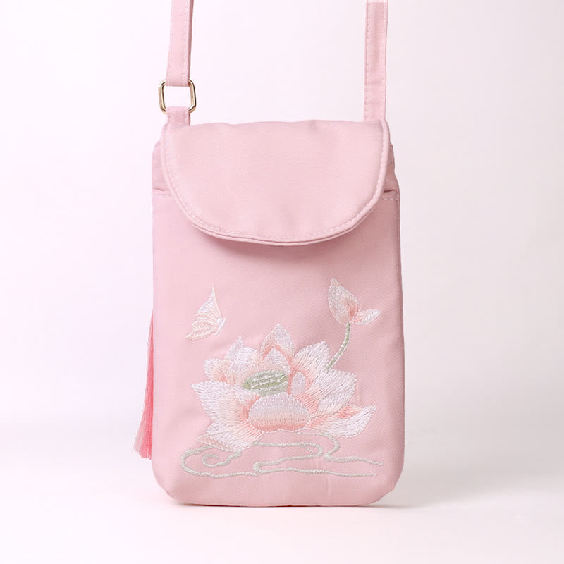 Small Embroidered Flowers Crossbody Bag Shoulder Bag Double Layer Cellphone Bag - Image 6