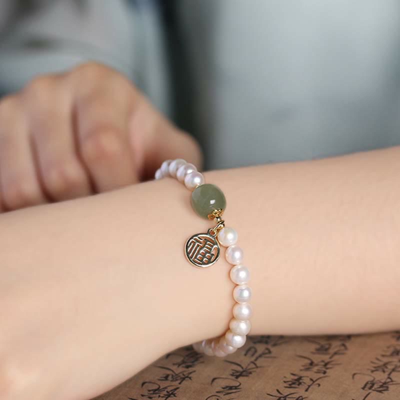 Natural Pearl Hetian Jade Happiness Healing Bead Bracelet - Image 4