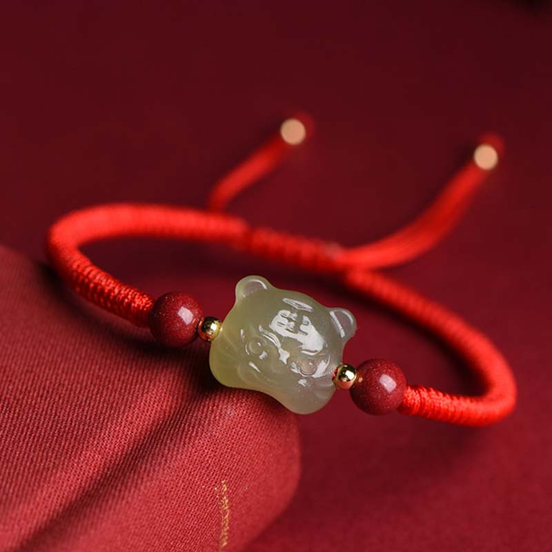 Jade Cinnabar Lucky Tiger String Bracelet
