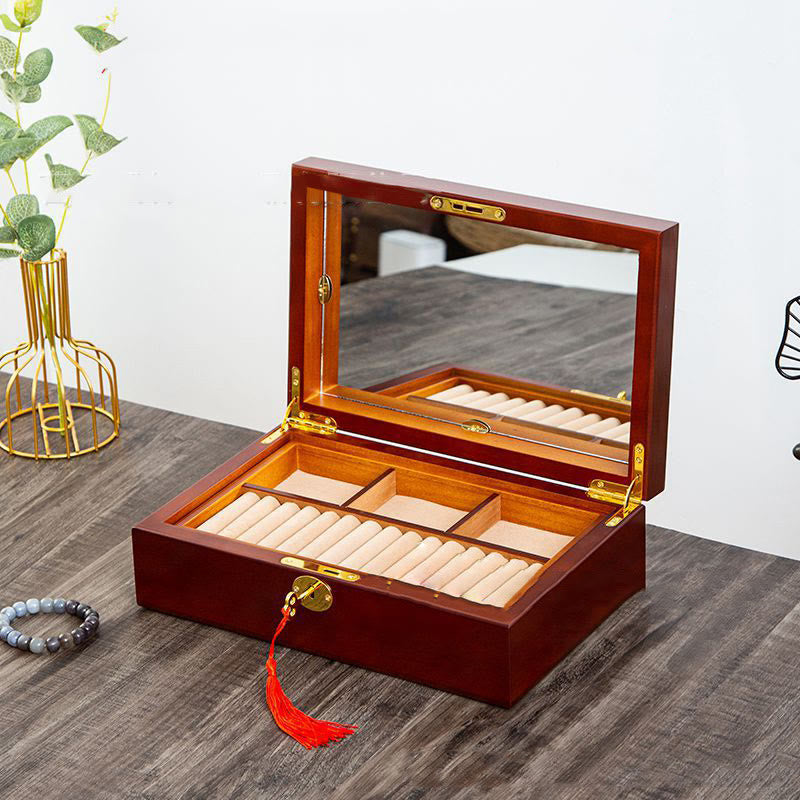 Vintage Wooden Jewelry Box Two-Layer Solid Wood Jewelry Storage Box - Image 25