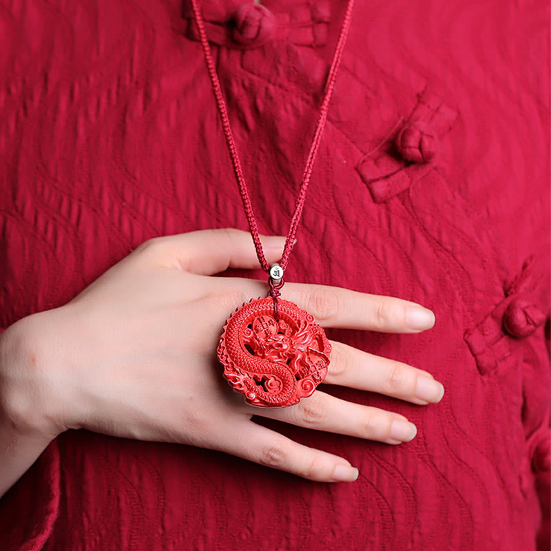 Year of the Dragon 925 Sterling Silver Natural Cinnabar Copper Coin Luck Necklace Pendant - Image 9