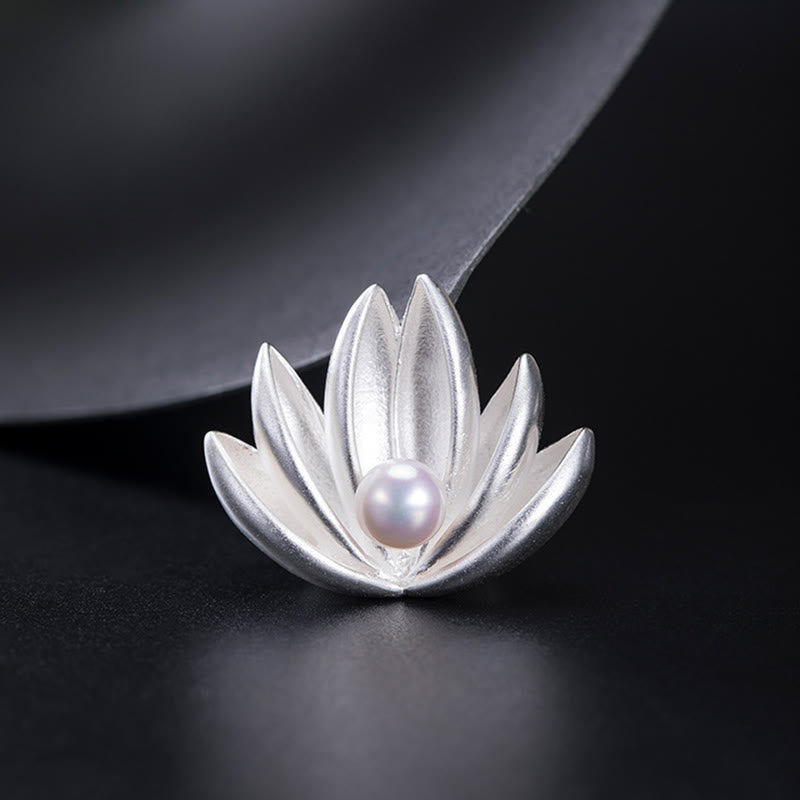 925 Sterling Silver Lotus Flower Pearl New Beginning Brooch - Image 8