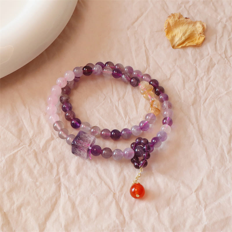 Natural Amethyst Citrine Positive Transformation Double Wrap Bracelet - Image 3