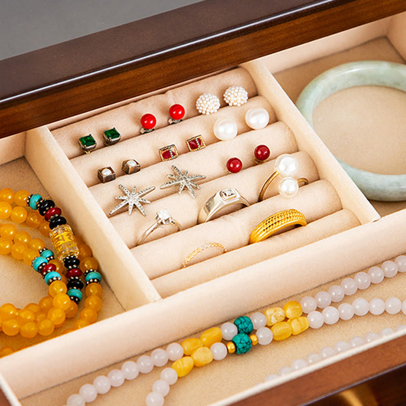 Retro Solid Wood Jewelry Box Jewelry Storage Box With Drawer - Image 12