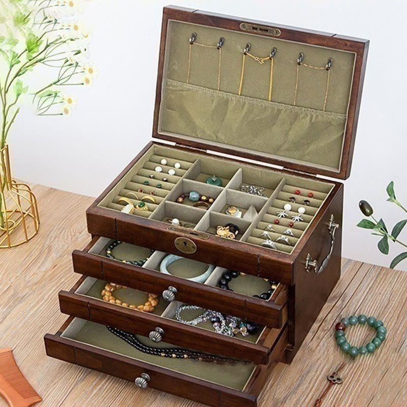Retro Solid Wood Jewelry Box Four-Layer Wooden Jewelry Storage Box
