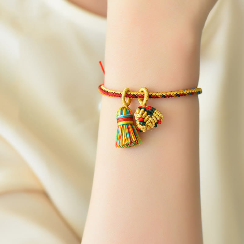 Colorful Rope Luck Handmade Zongzi Golden Ball Charm Bracelet - Image 3