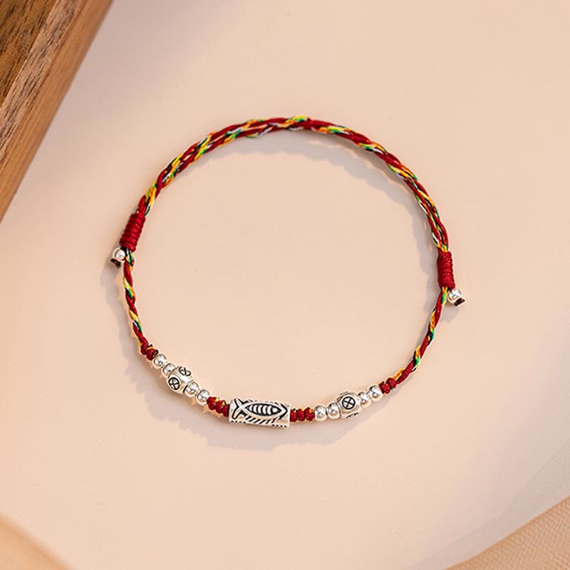 925 Sterling Silver Luck Koi Fish Braided Colorful String Bracelet Anklet - Image 16