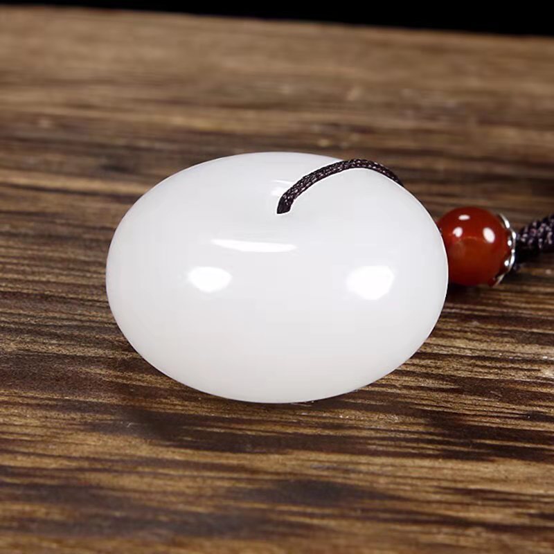 Round Hetian White Jade Peace Buckle Blessing Necklace Pendant - Image 9