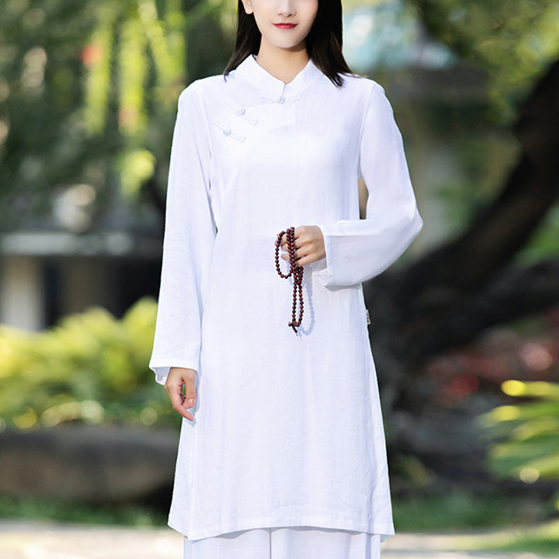 2Pcs Plain Long Sleeve Zen Yoga Clothing Meditation Clothing Top Pants Women's Set - Image 3