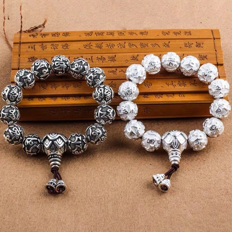 Tibetan Om Mani Padme Hum Carved Alloy Beads Amulet Bracelet (Extra 35% Off | USE CODE: FS35)
