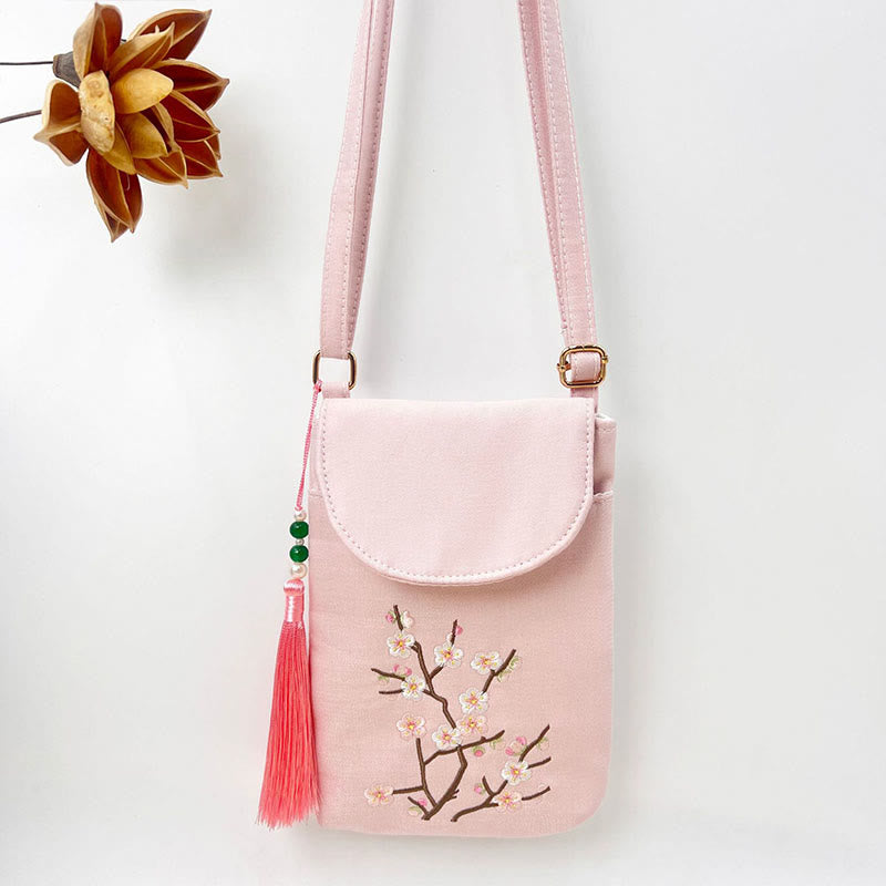 Small Embroidered Flowers Crossbody Bag Shoulder Bag Double Layer Cellphone Bag - Image 25