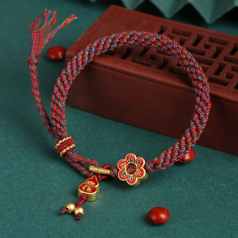Handmade Colorful Gourd Flower Protection Braided String Bracelet