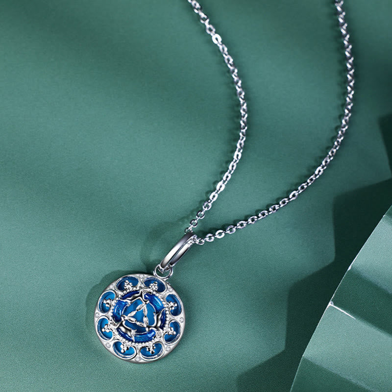 925 Sterling Silver Round Turquoise Three Rabbits Balance Necklace Pendant - Image 4