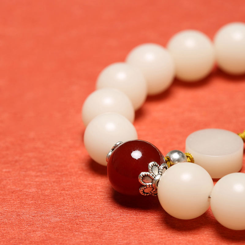 Bodhi Seed Red Agate Black Obsidian Pink Crystal Rutilated Quartz Peace Wrist Mala Bracelet - Image 5