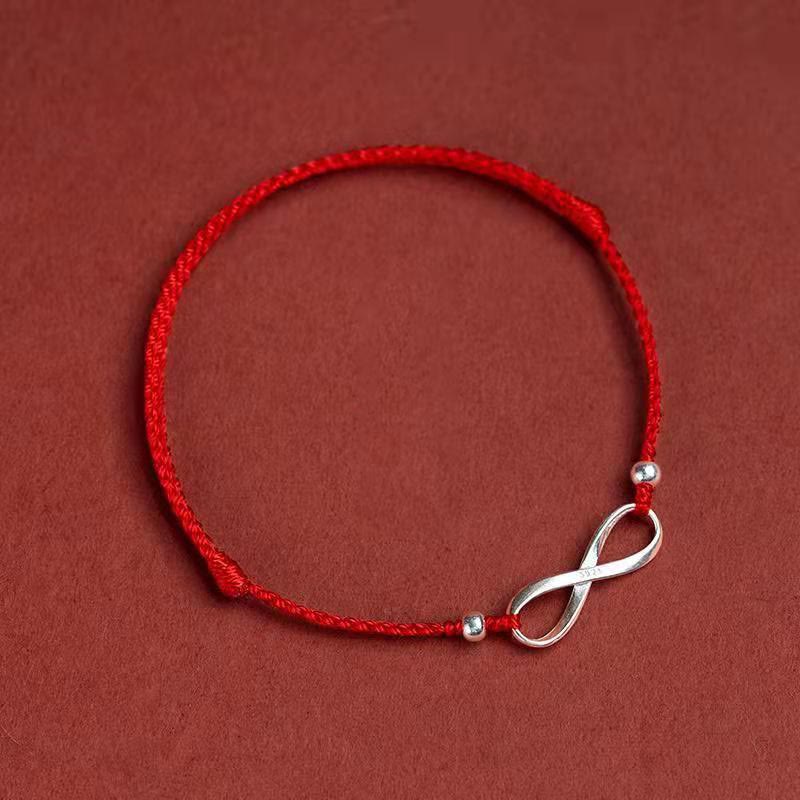 925 Sterling Silver Endless Knot Protection Luck Red String Bracelet Anklet - Image 3