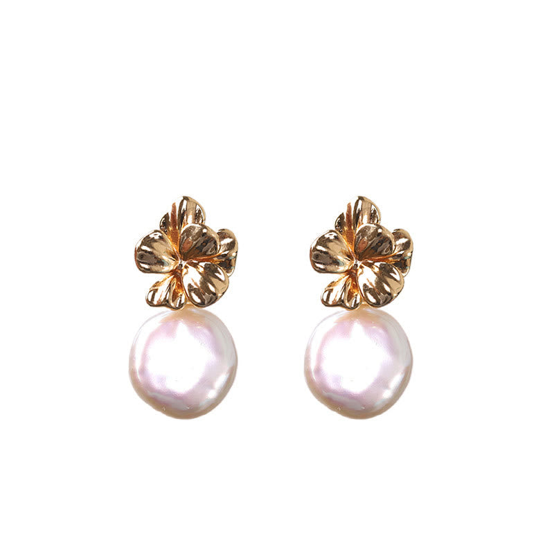925 Sterling Silver Natural Baroque Pearl Flower Healing Drop Earrings - Image 10