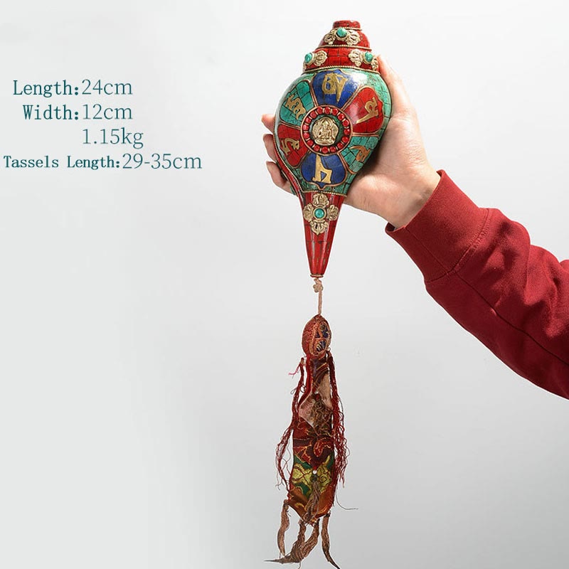 Tibetan Handmade Shankha Om Mani Padme Hum Buddha Avalokitesvara Turquoise Conch Shell Positive Decoration - Image 18