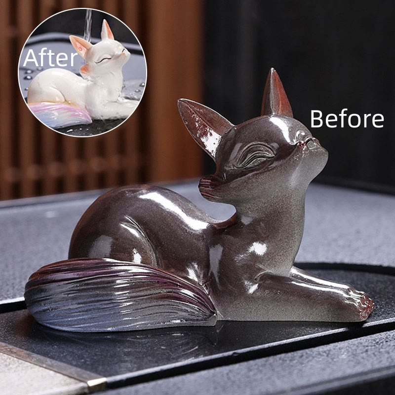 Color Changing Small Cute Fox Tea Pet Resin Home Figurine Decoration - Image 11