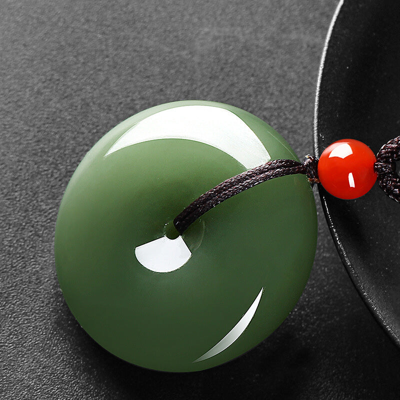 Natural Round Jade Peace Buckle Prosperity Necklace String Pendant - Image 11