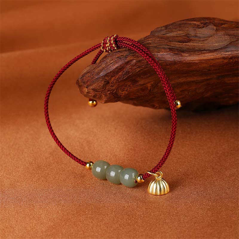 Handmade Hetian Jade Bead Lotus Pod Prosperity Luck Braided Bracelet - Image 3