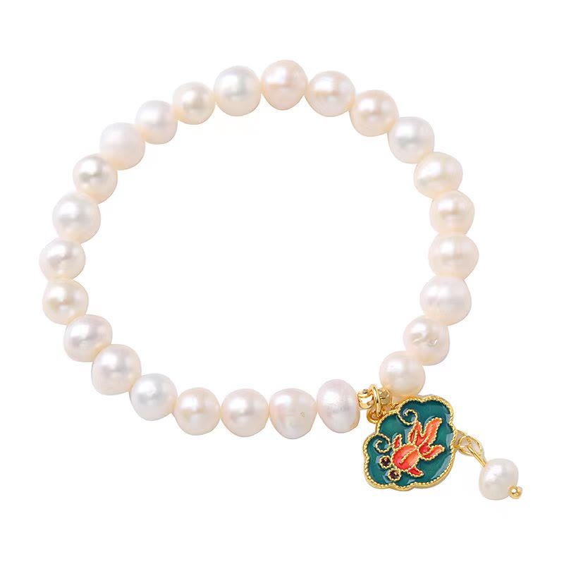 Natural Pearl Lotus Koi Fish Goldfish Optimism Charm Bracelet - Image 7