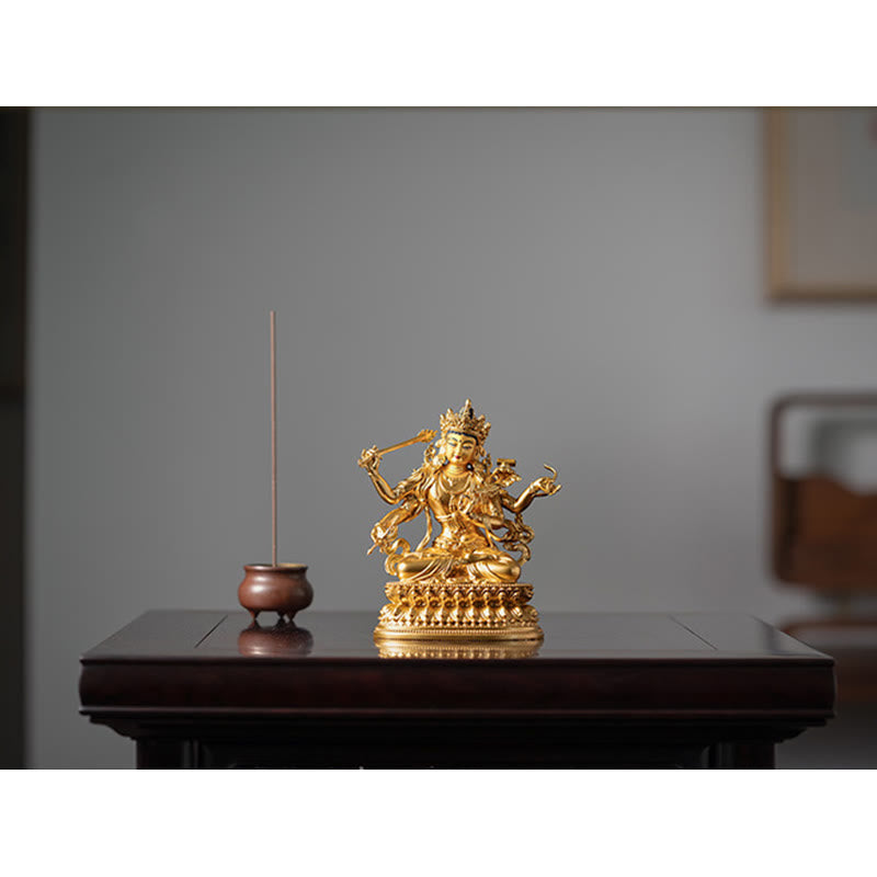 Four-armed Manjusri Bodhisattva Gold Figurine Compassion Serenity Copper Statue Home Decoration - Image 9