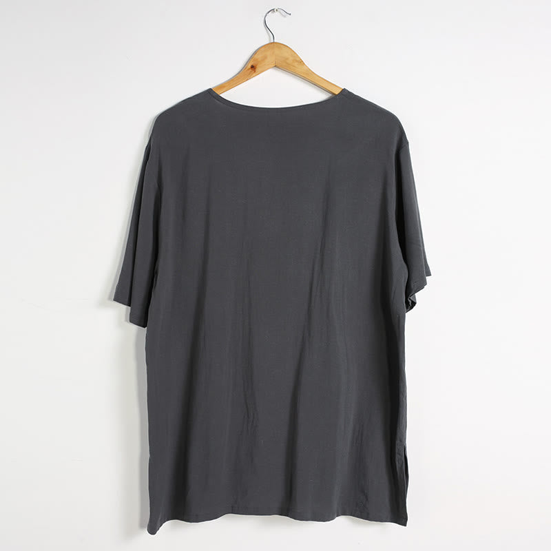 Men's Solid Color Round Neck Short Sleeve Cotton Linen Shirt - Image 6