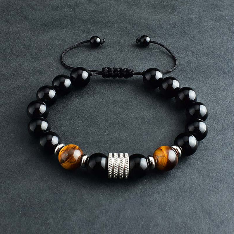 Natural Black Obsidian Tiger Eye Strength Fulfillment Bracelet - Image 9