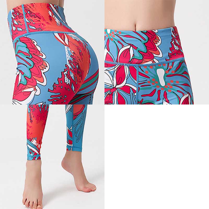 Colorful Flower Petal Leaves Print Sports Exercise Fitness High Waist Leggings Women's Yoga Pants - Image 21