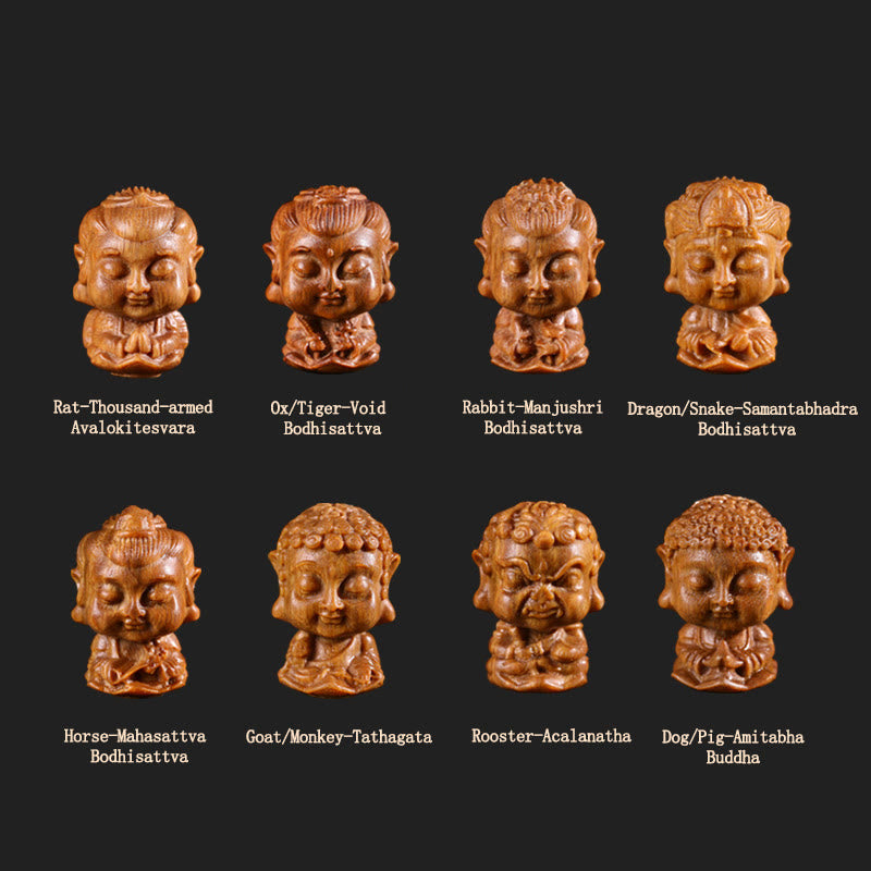 Chinese Zodiac Natal Buddha Green Sandalwood Lotus Engraved Positive Home Decoration - Image 4