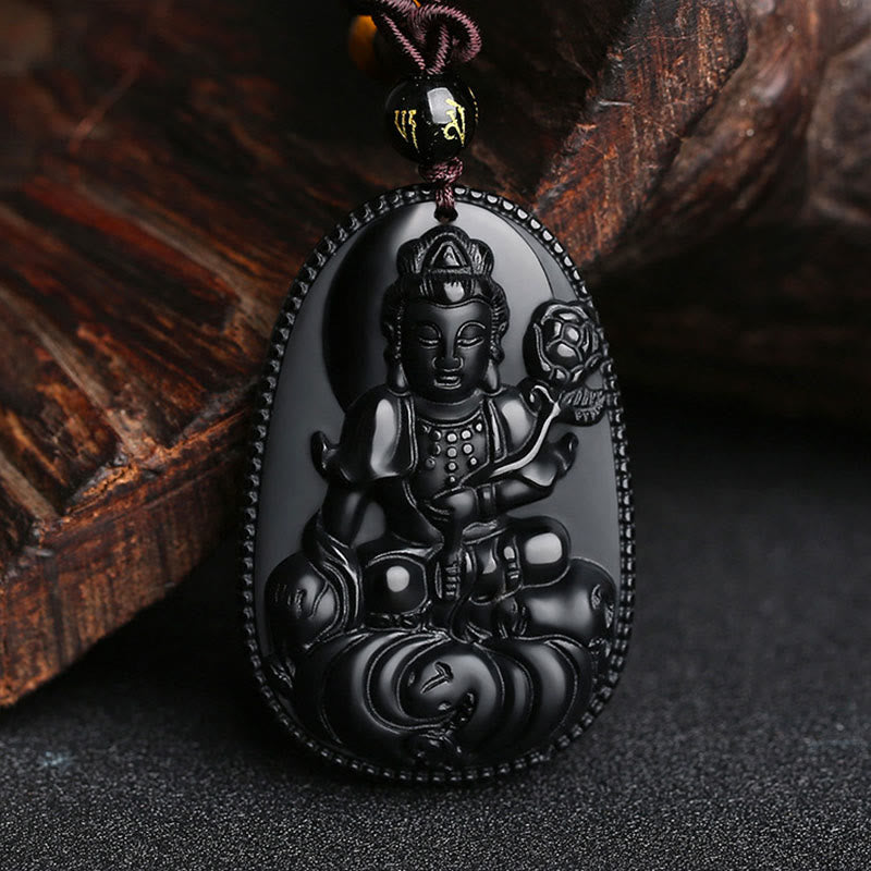 Chinese Zodiac Natal Buddha Natural Black Obsidian Purification Necklace Pendant - Image 19