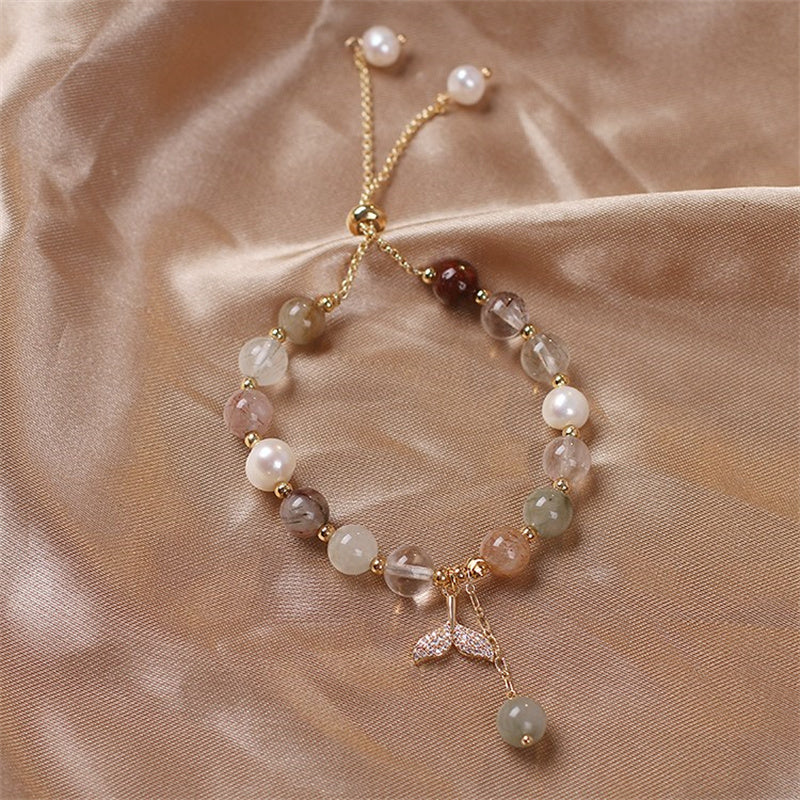 Strawberry Quartz Rutilated Quartz Fishtail Charm Healing Bracelet - Image 12