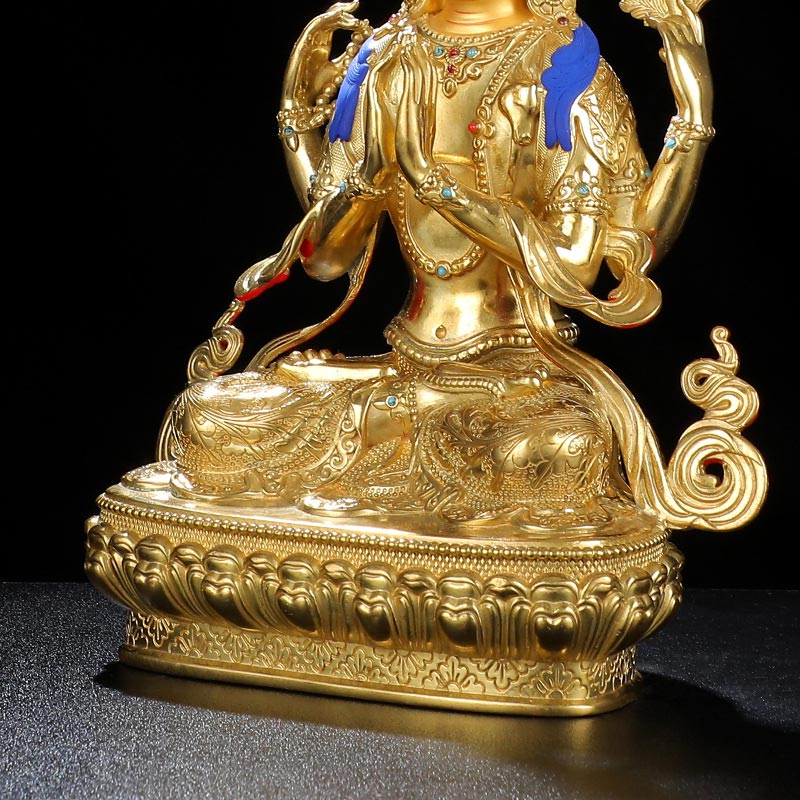 Chenrezig Four-armed Avalokitesvara Protection Copper Gold Plated Statue Decoration - Image 11
